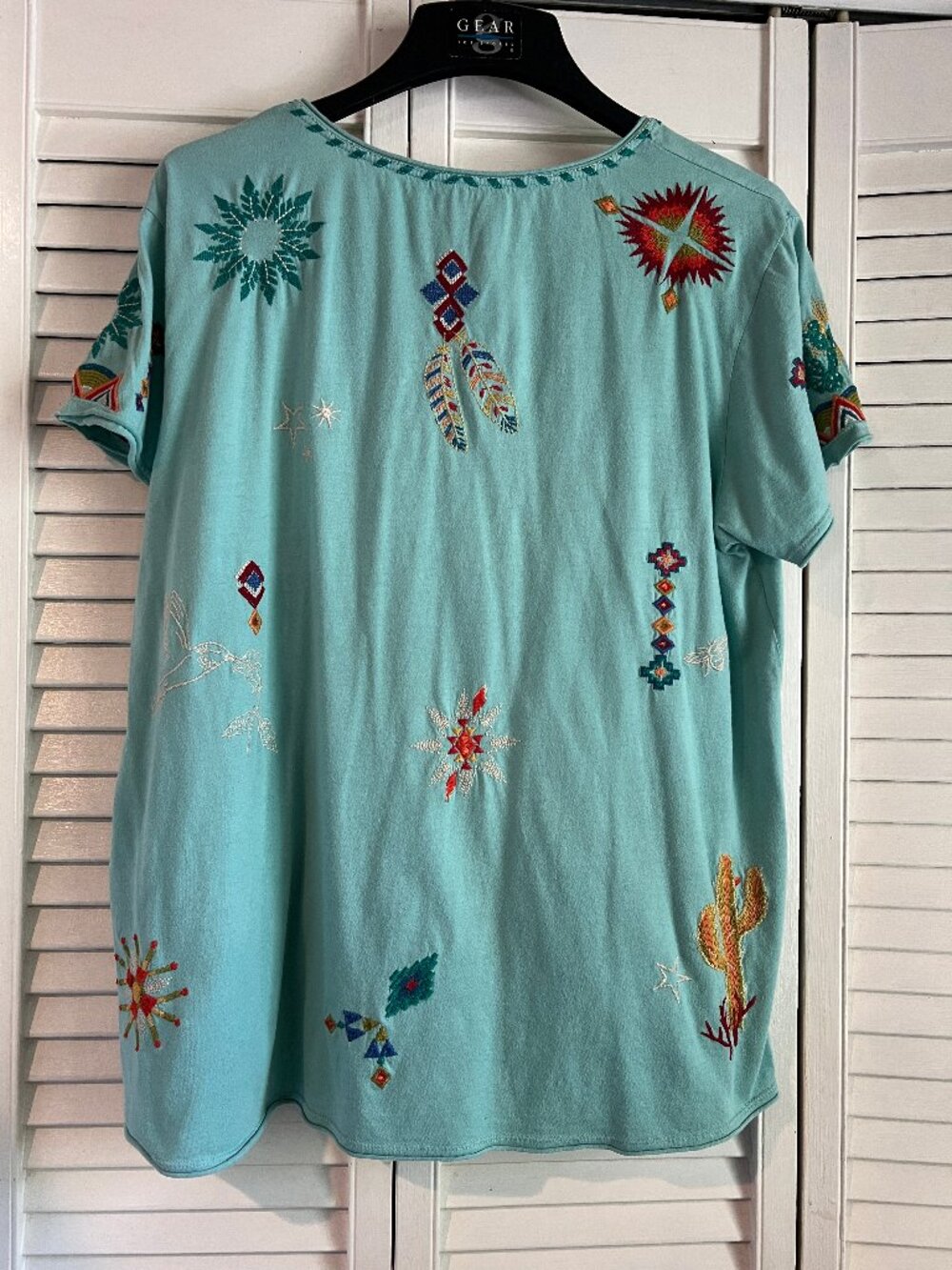 Johnny Was Turquoise Embroidered Short Sleeve Top XL - Picture 2 of 5